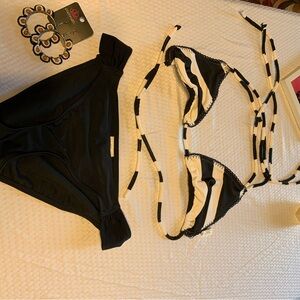 Black and White Striped Bikini Set